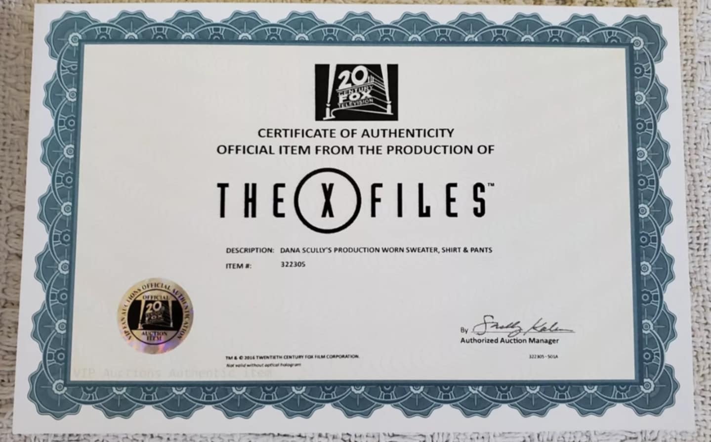 X-Files - Production Worn Wardrobe- Dana Scully Blouse and Pants