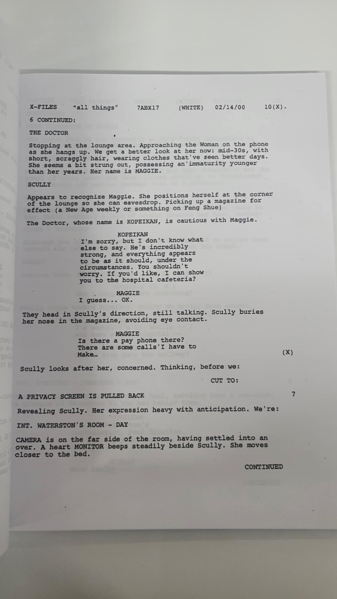 Autographed by Gillian Anderson-X-Files Production Copy Script -episode ALL THINGS