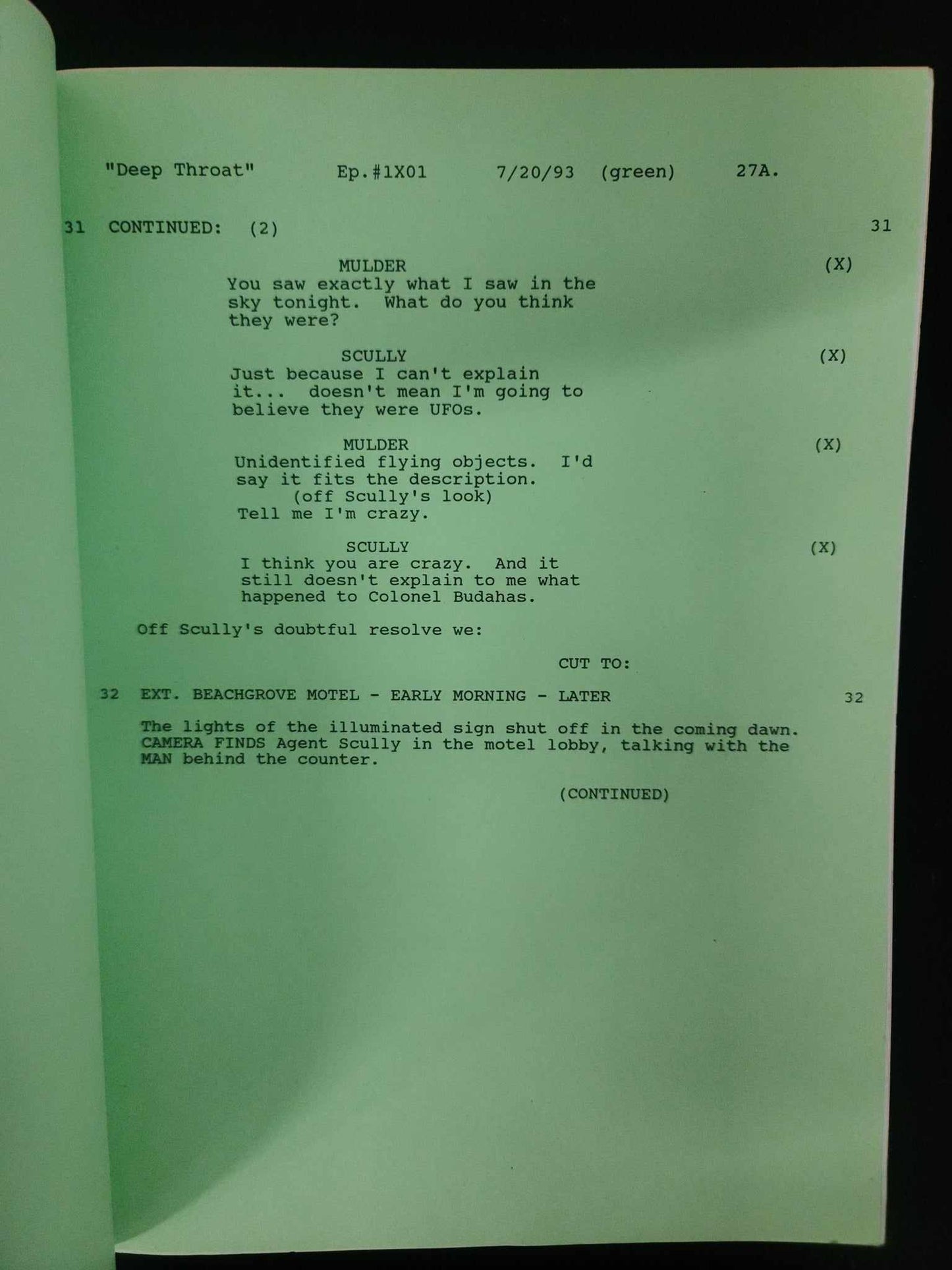 Production Used X-Files Script - Episode "The Deep Throat"