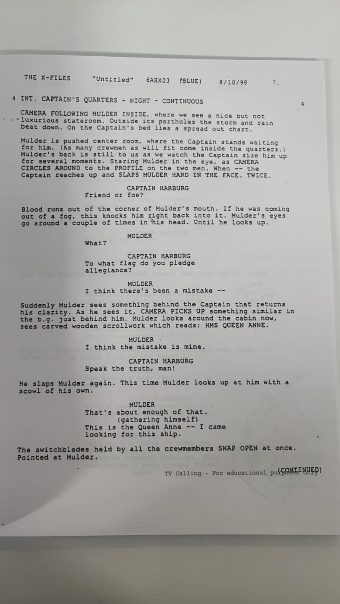 X-Files Production Script copy -episode TRIANGLE -Autographed by Gillian Anderson