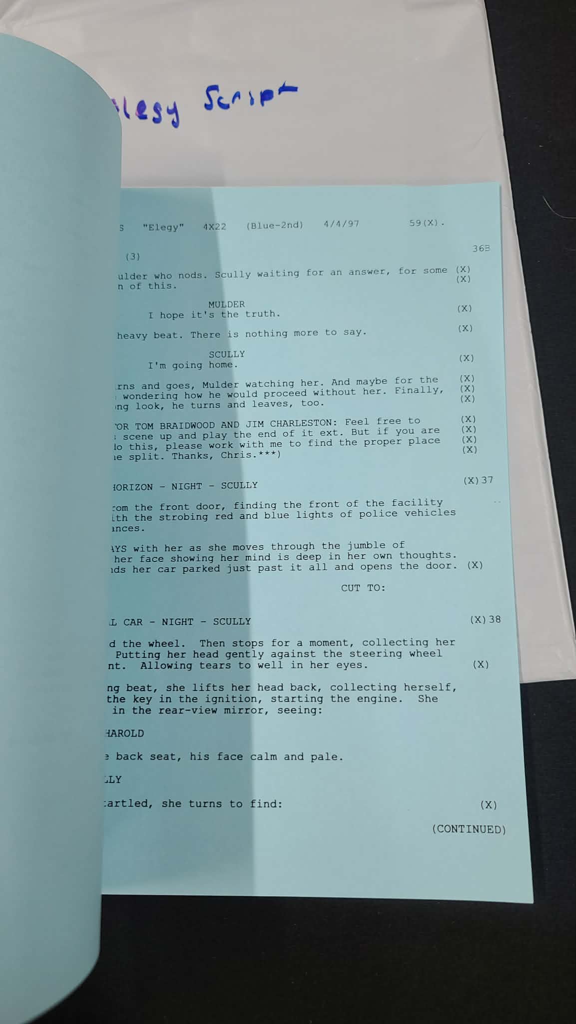 *X-Files - Original Production Used Script -ELEGY