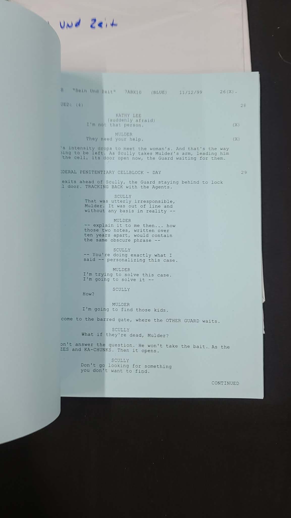 *X-Files - Original Production Used Script - SEIN UND ZEIT
