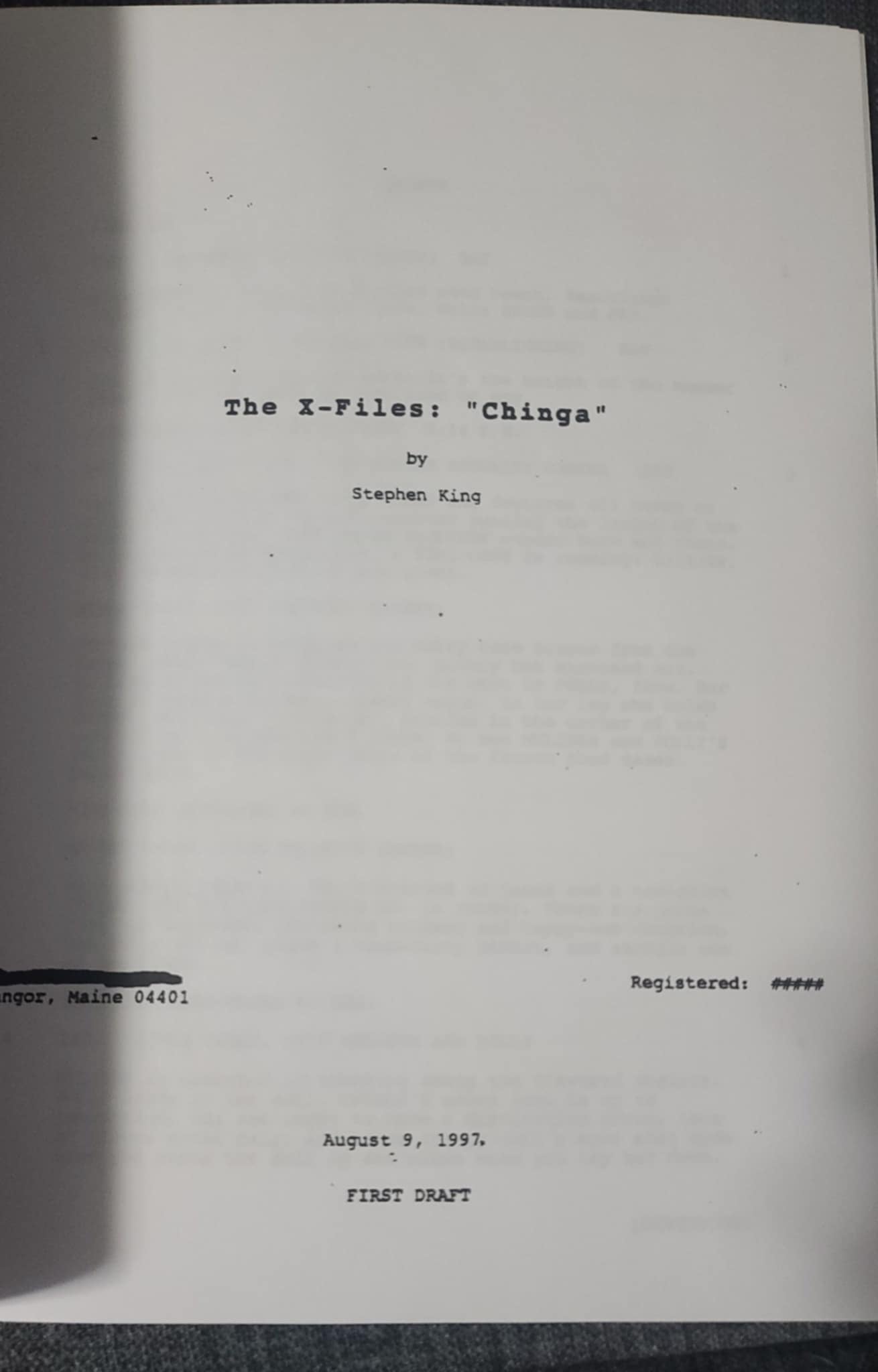 Autographed by Gillian Anderson-X-Files Production Copy Script -episode CHINGA (STEPHEN KING VERSION)
