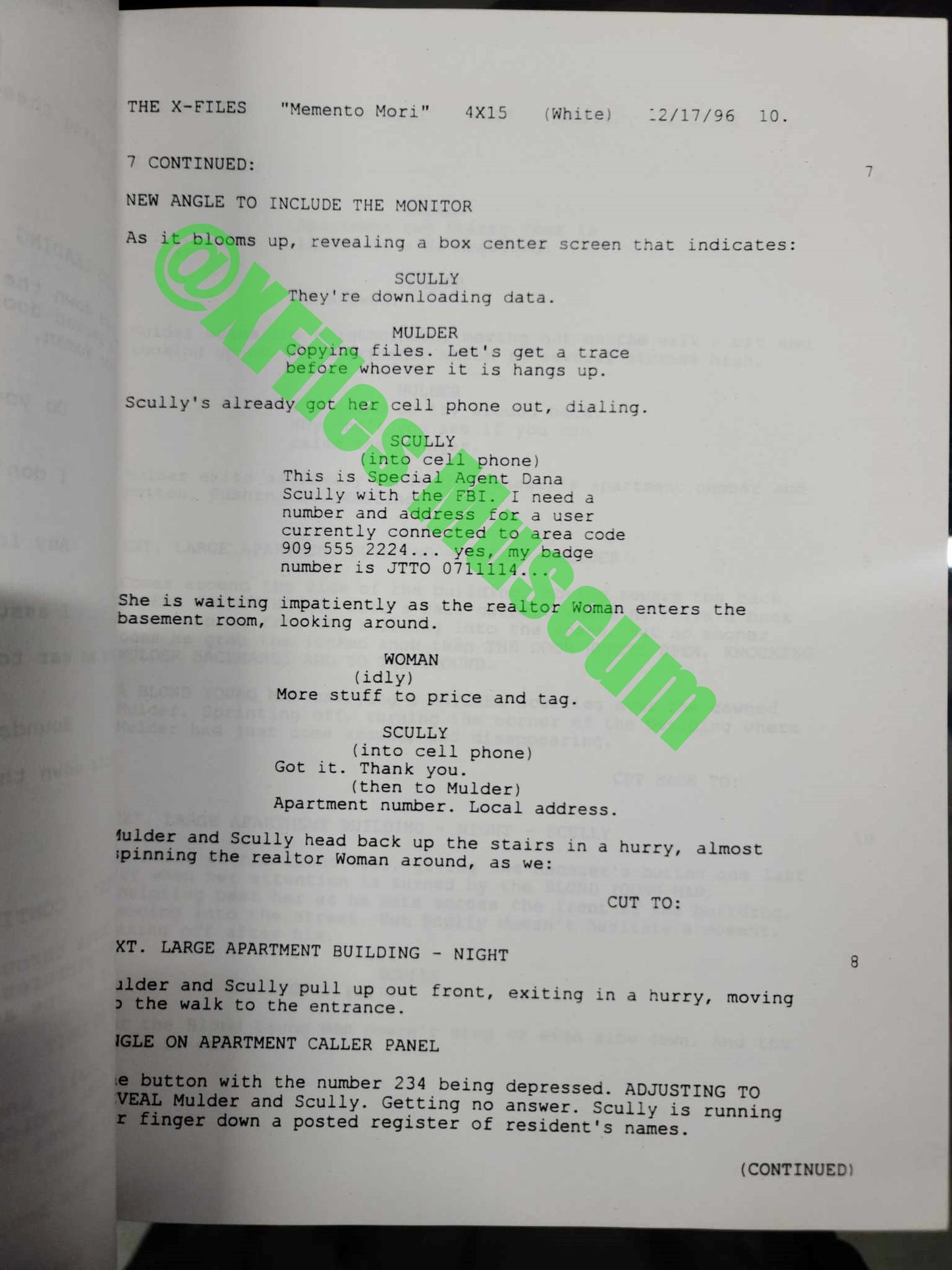 X Files Script -Episode "MOMENTO MORI" - Not Production Used
