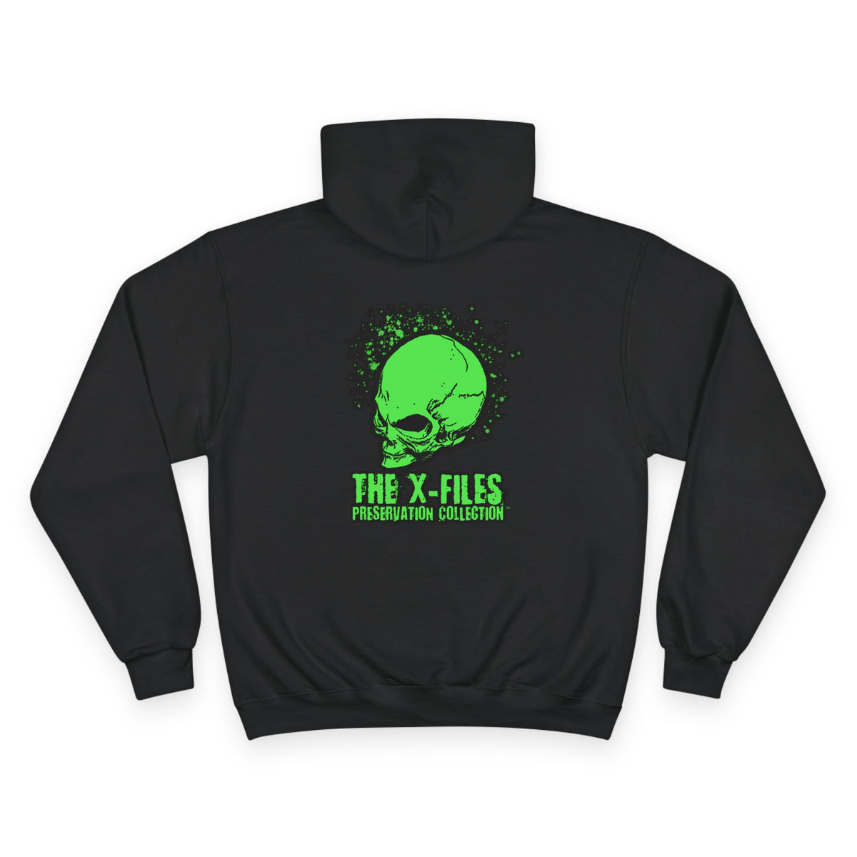 X‑Files Neon Alien Skull Hoodie — Retro Green Skull Graphic Pullover