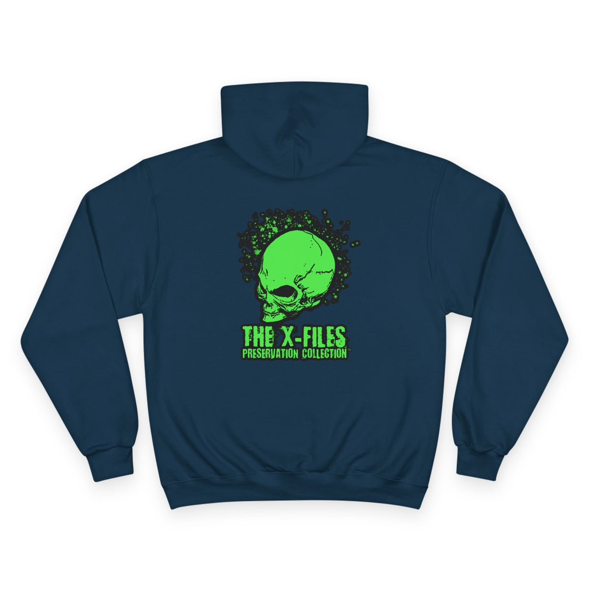X‑Files Neon Alien Skull Hoodie — Retro Green Skull Graphic Pullover