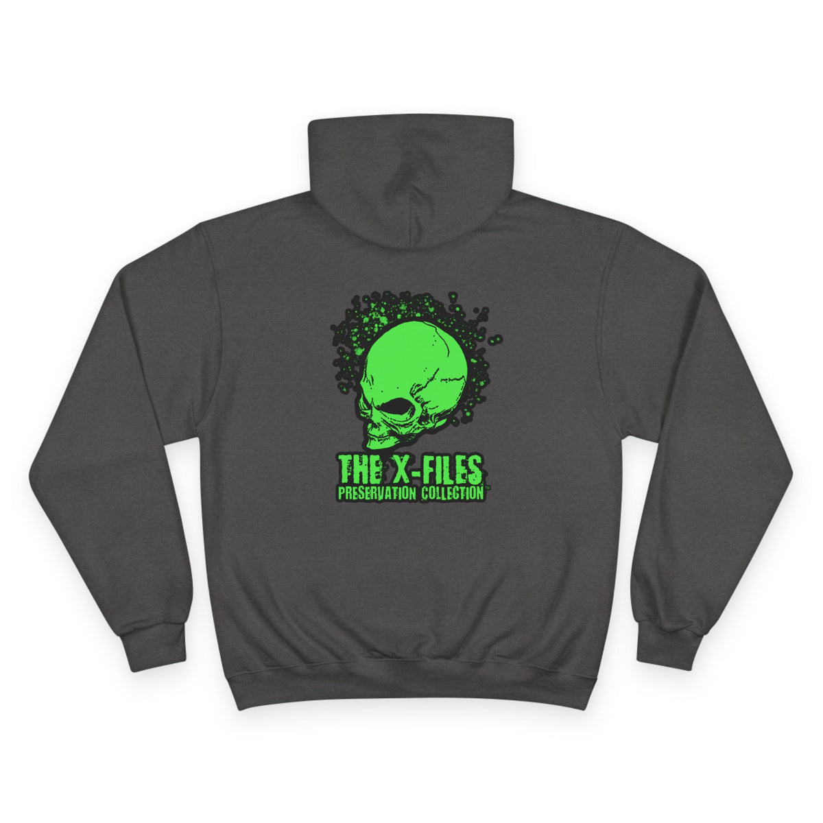 X‑Files Neon Alien Skull Hoodie — Retro Green Skull Graphic Pullover