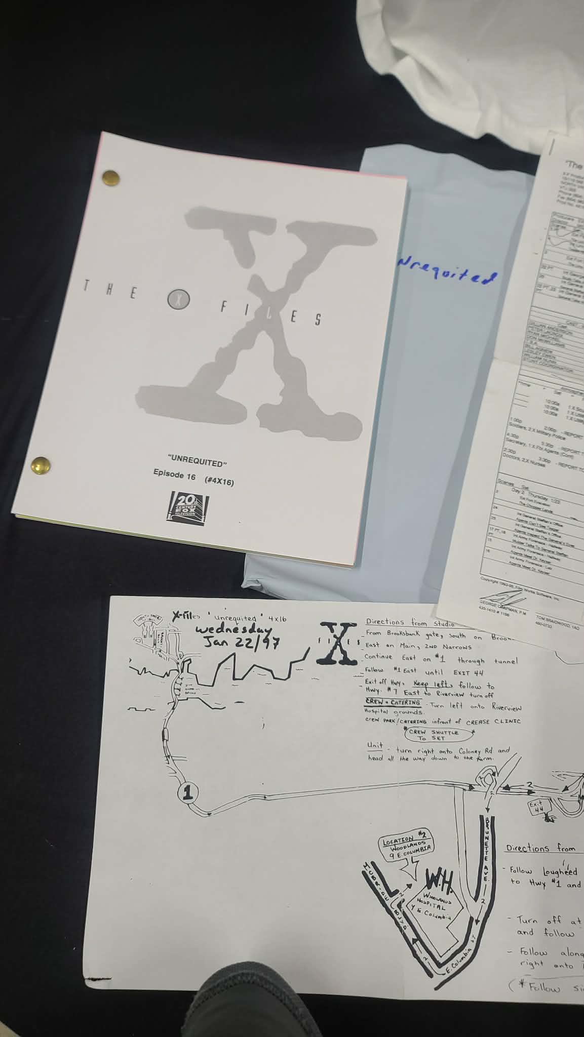 *X-Files - Original Production Used Script, Call Sheets and Map - Unrequited