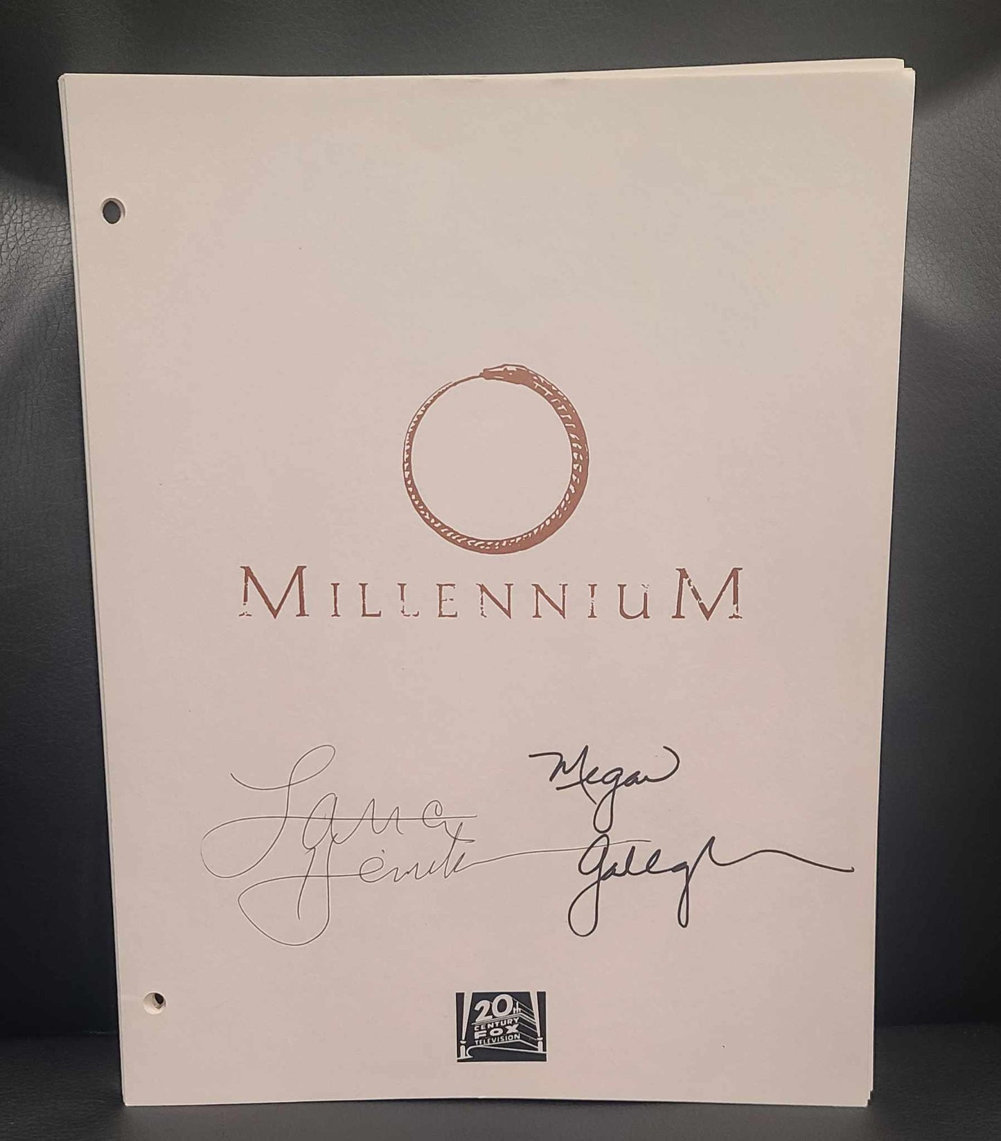 Millennium Script cover autographed by Lance Hendrickson and Megan Gallagher