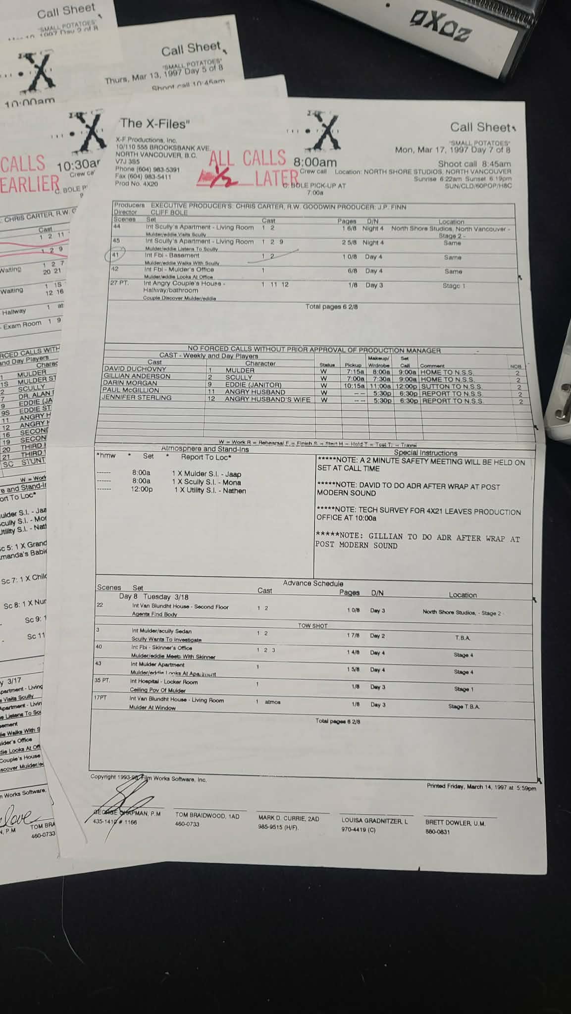 *X-Files - Original Production Used Script - Small Potatoes