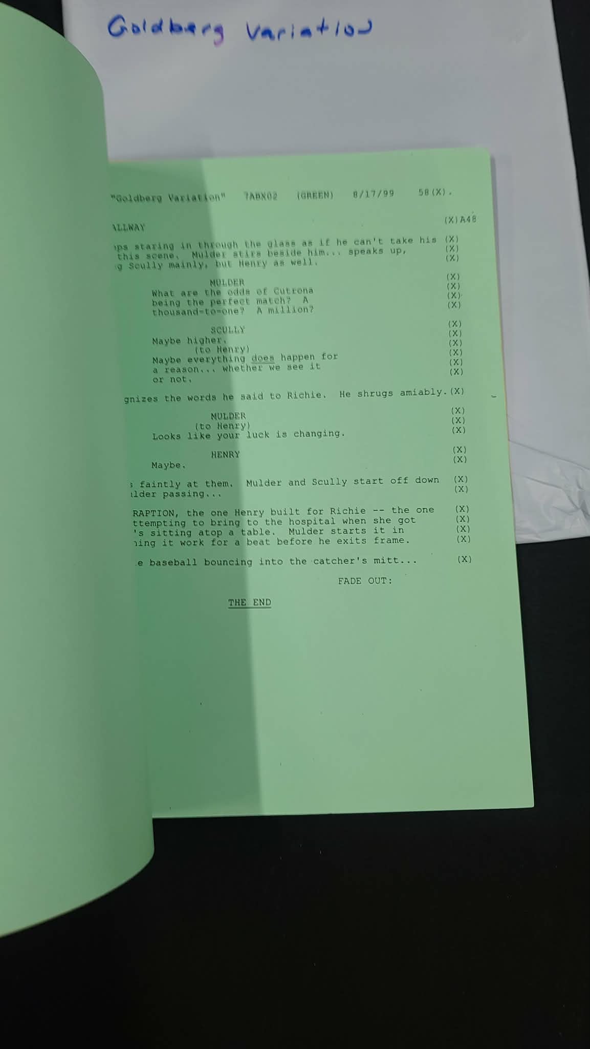 *X-Files - Original Production Used Script - GOLDBERG VARIATION