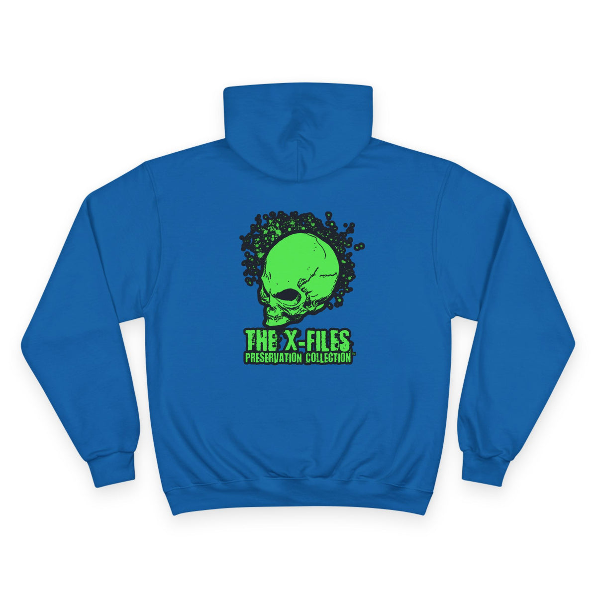 X‑Files Neon Alien Skull Hoodie — Retro Green Skull Graphic Pullover