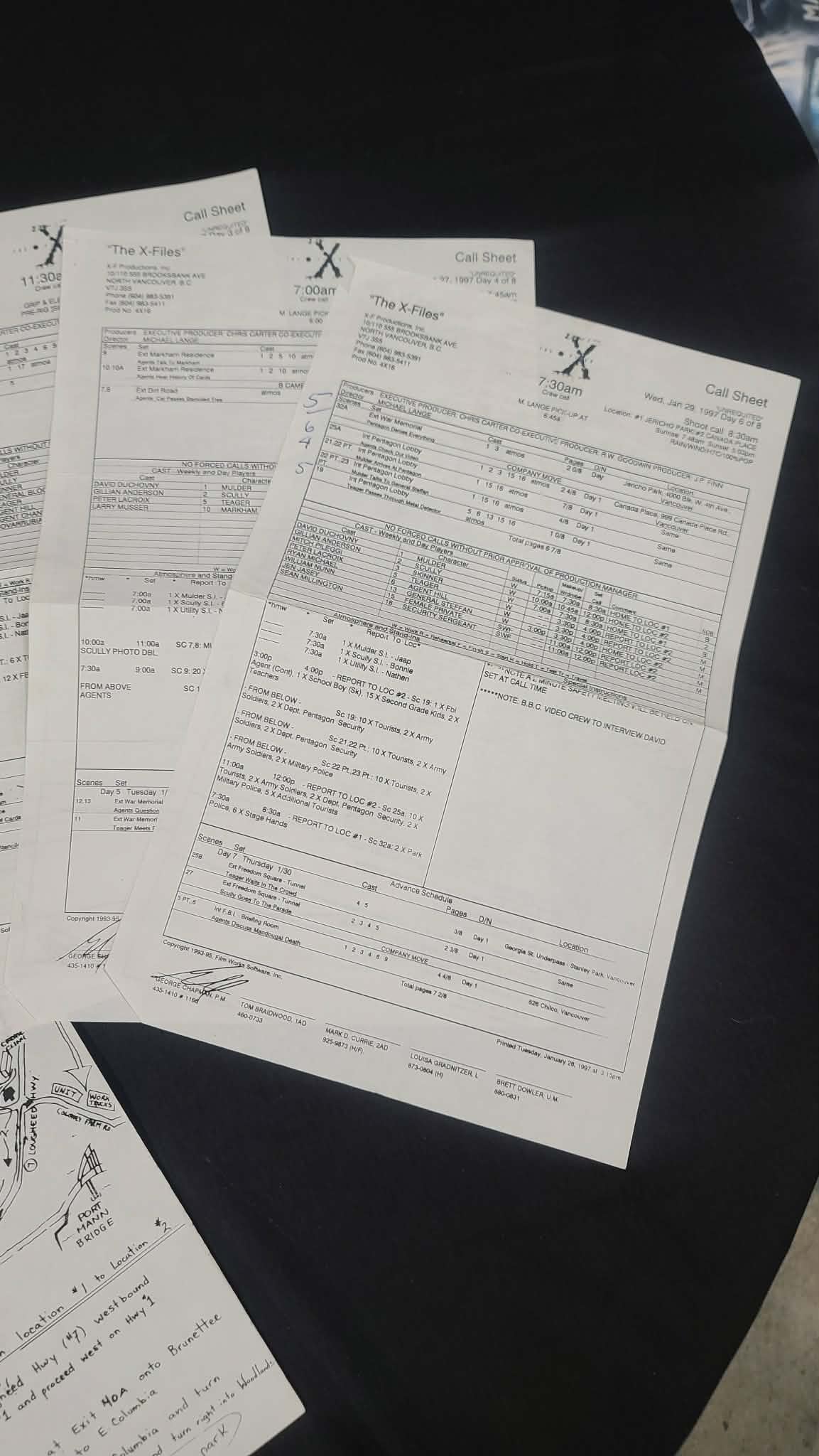 *X-Files - Original Production Used Script, Call Sheets and Map - Unrequited