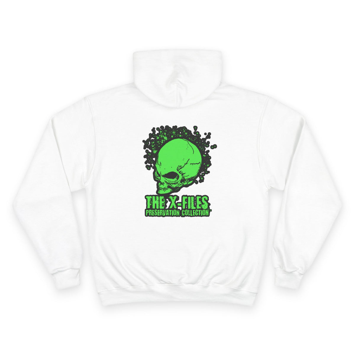 X‑Files Neon Alien Skull Hoodie — Retro Green Skull Graphic Pullover
