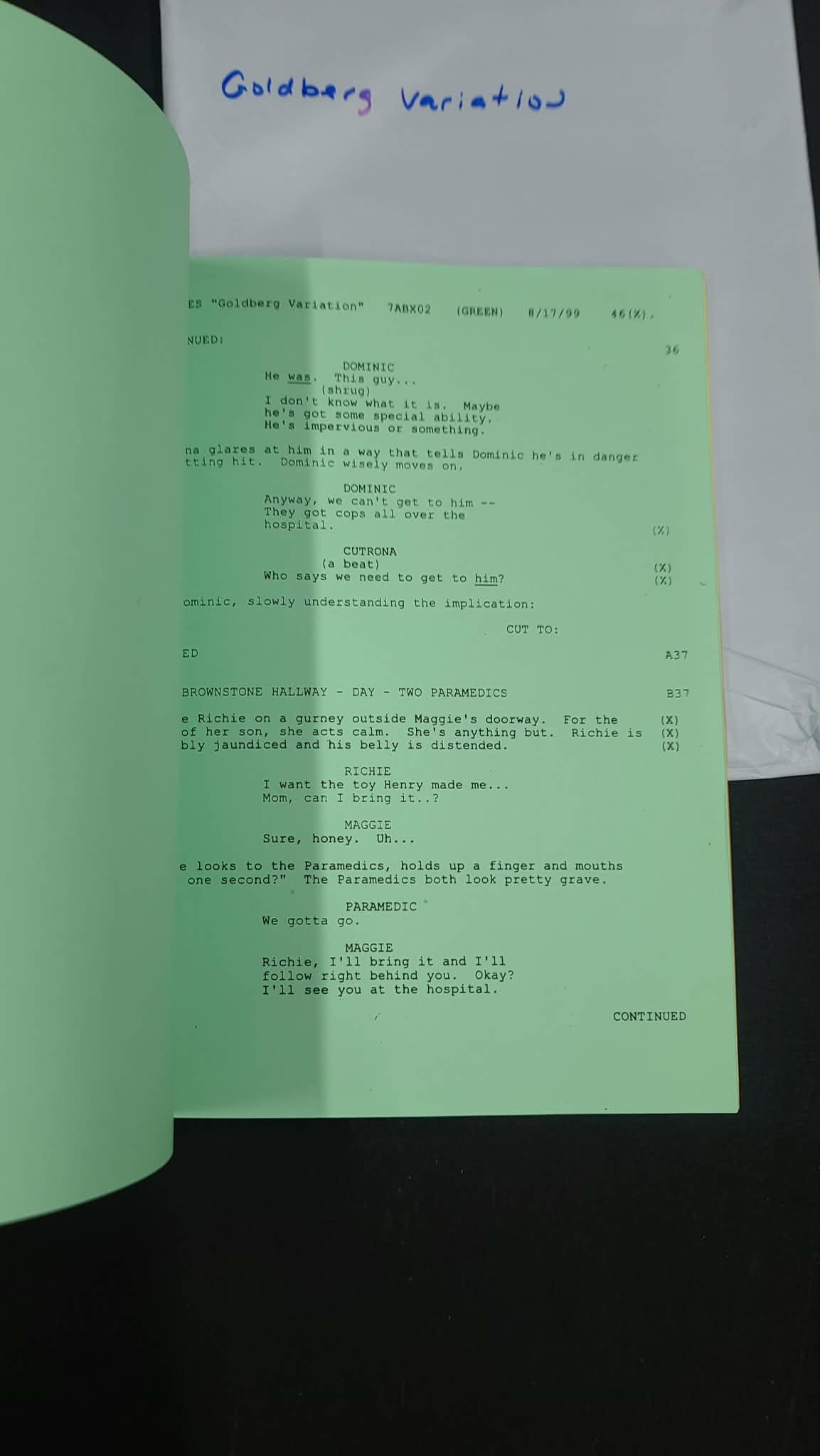 *X-Files - Original Production Used Script - GOLDBERG VARIATION
