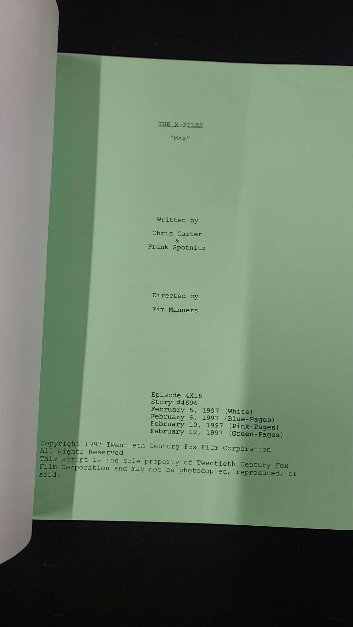 *X-Files - Original Production Used Script - Max