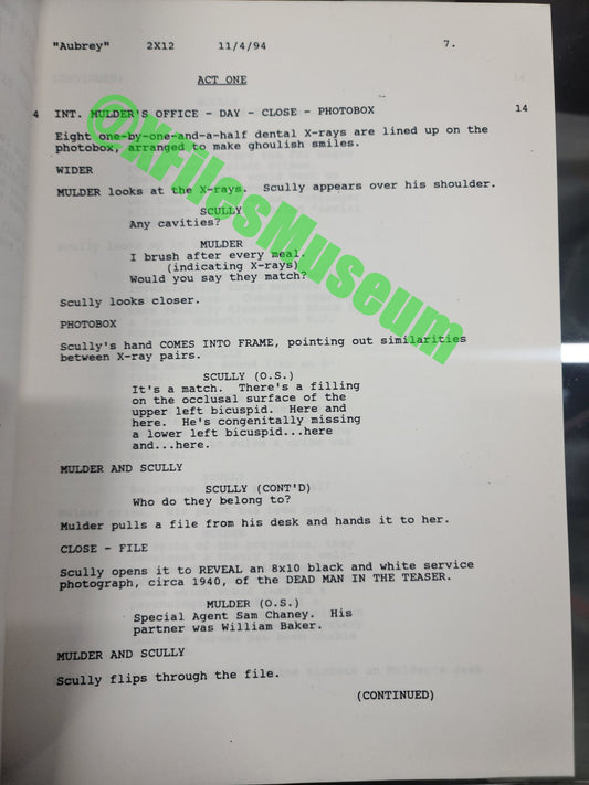 X Files Script -Episode "AUBREY" - Not Production Used
