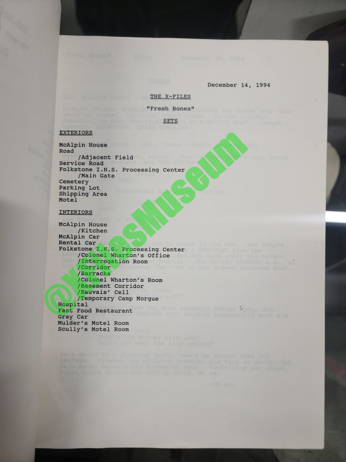 X Files Script -Episode "FRESH BONES" - Not Production Used