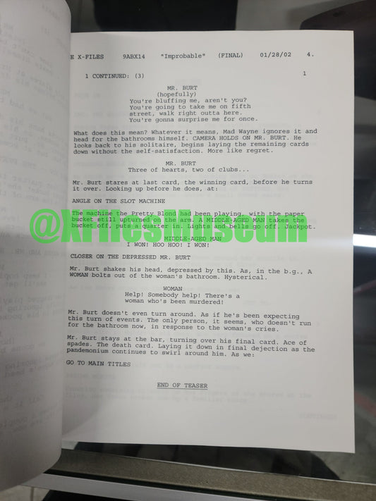 X Files Script -Episode "IMPROBABLE" - Not Production Used