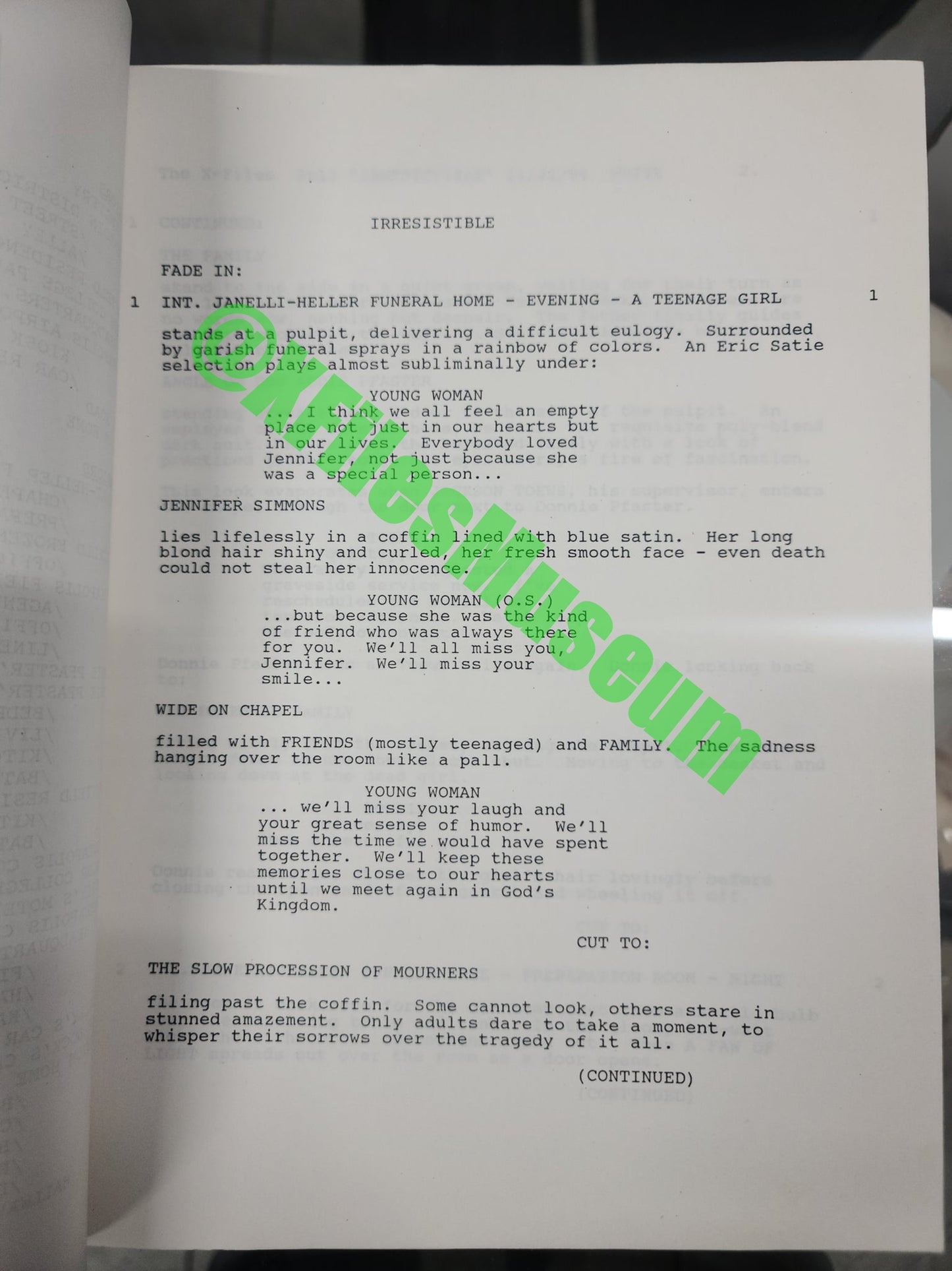 X Files Script -Episode "IRRESISTABLE" - Not Production Used