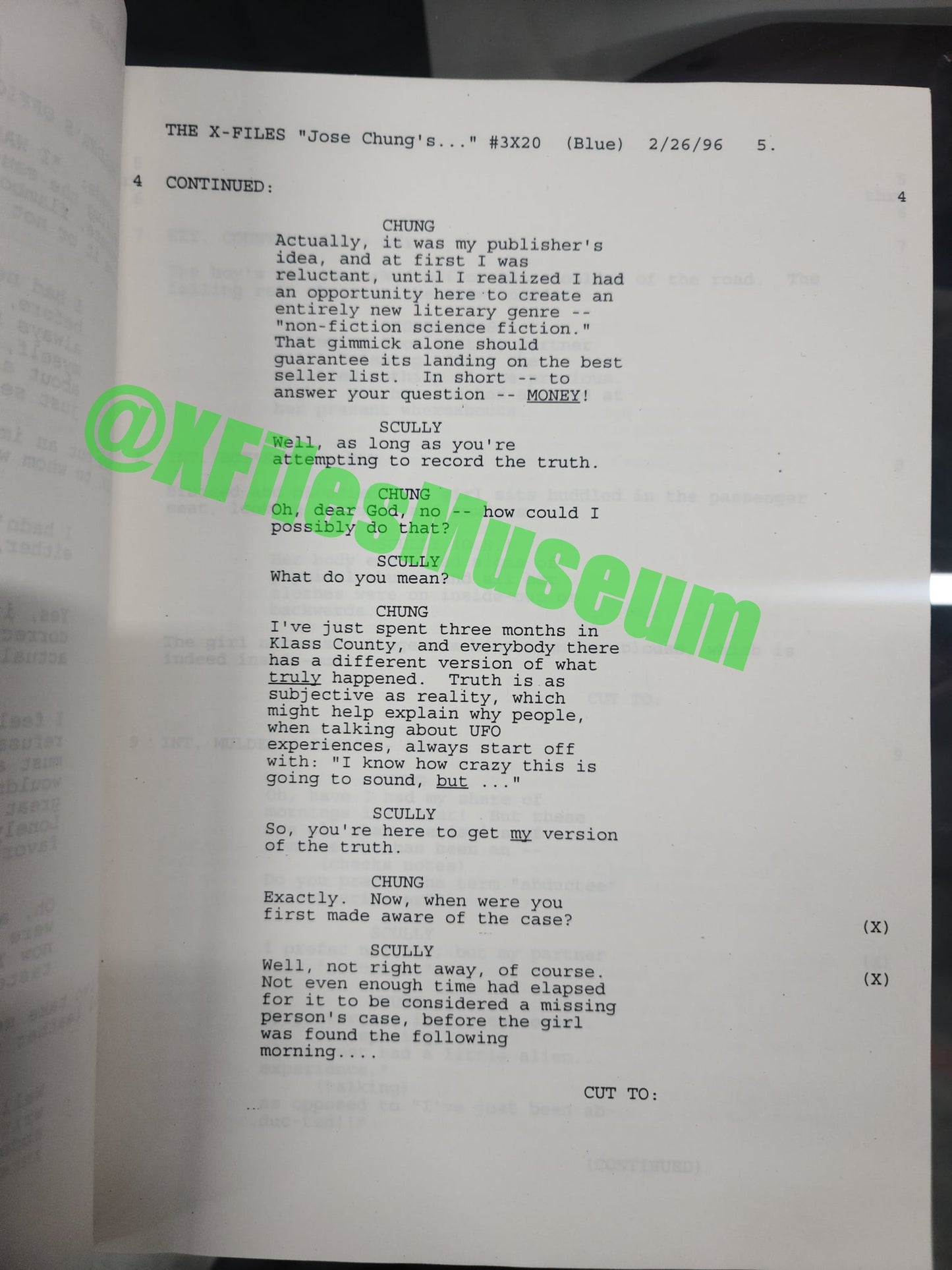 X Files Script -Episode "JOSE CHUNG" - Not Production Used