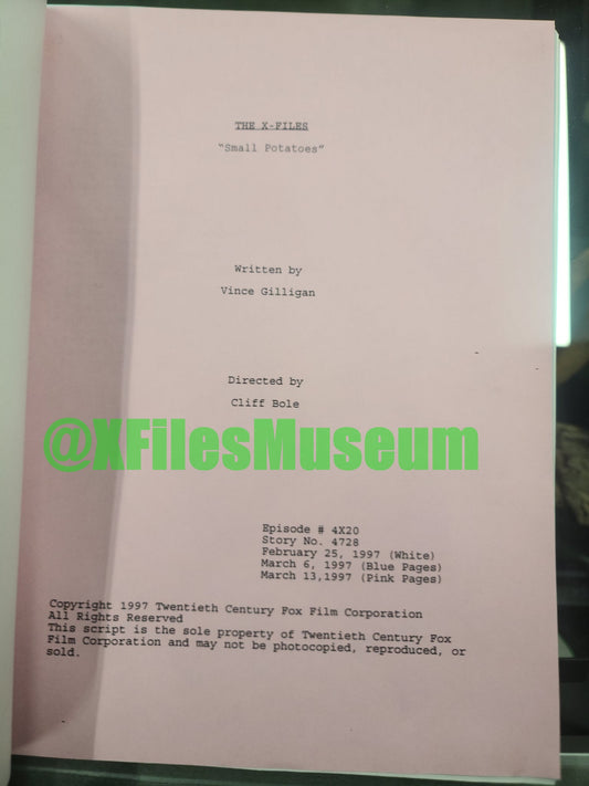 X Files Script -Episode "SMALL POTATOES" - Not Production Used