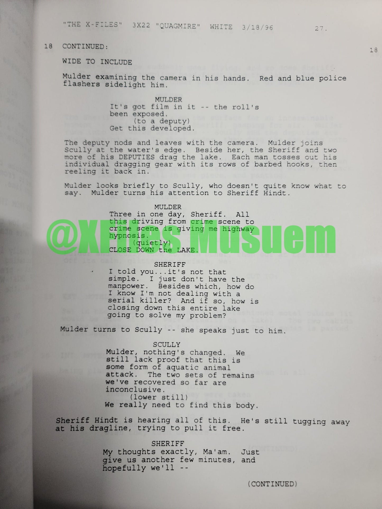 X Files Script -Episode "QUAGMIRE" - Not Production Used