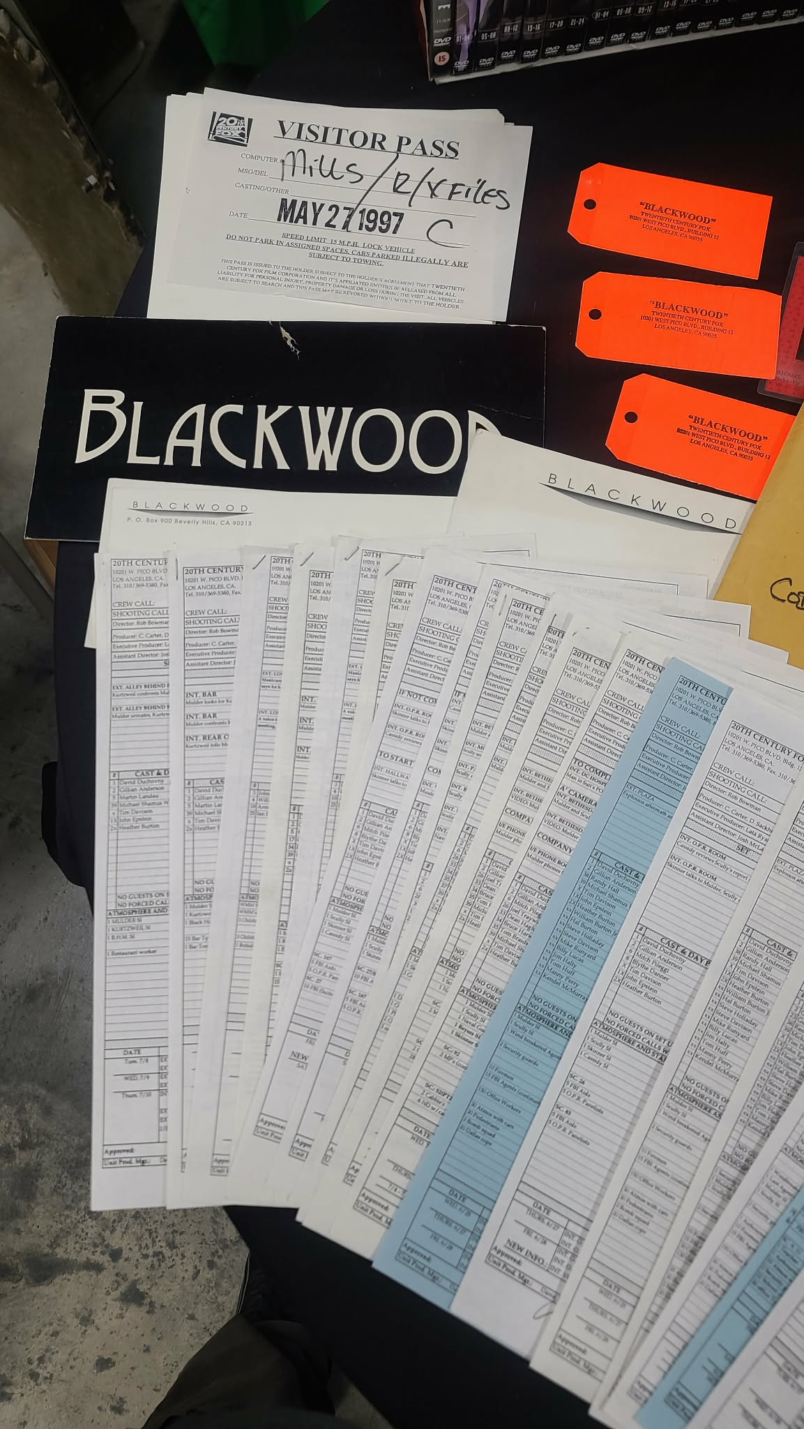 *X-Files - VERY RARE ** Blackwood / Fight The Future Original Production Call Sheets (approx. 80 ), and more