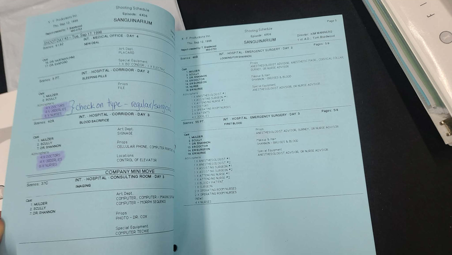 *X-Files - Original Production Used Script and more -SANGUINARIUM