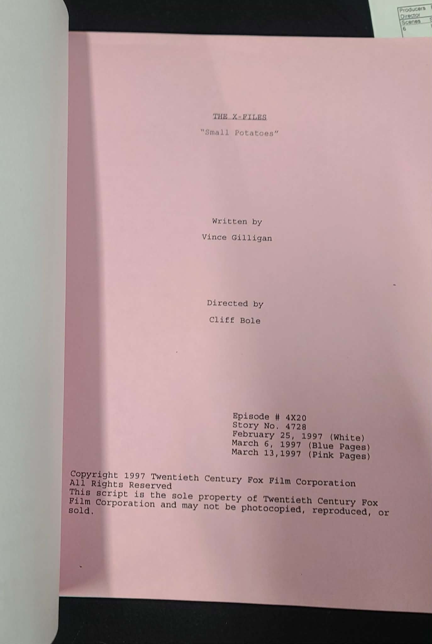 *X-Files - Original Production Used Script - Small Potatoes